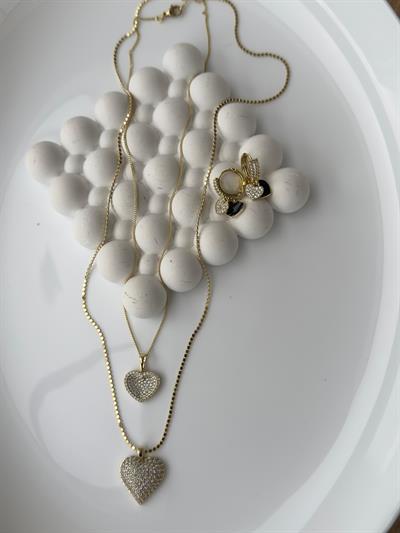 Vip 14k Zirkon Taşlı Kalpli Kolye Kombini