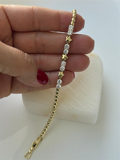 Vip 14k Zirkon Taşlı Üç Sıralı Yıldız Bileklik