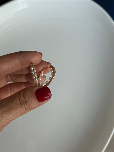 Vip 18k Zirkon Taşlı İncili Halka Küpe