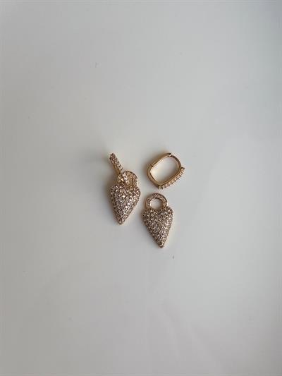 Vip 18k Zirkon Taşlı Kalp Charmlı Küpe