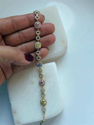 Vip Renkli  Kare Zirkon Taşlı Bileklik