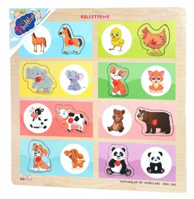 Play Wood Ahşap Tutmalı Eşleştirme Hayvanlar Ve Yavruları 