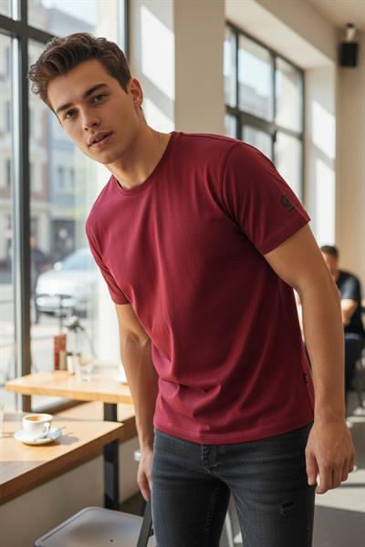 FIRSAT ÜRÜN BORDO %100 PAMUK TSHIRT