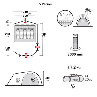 Evolite Excamp 5 Pro Sun Fresh Aile Çadırı UPF80