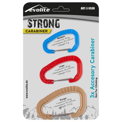 Evolite Strong 3lü Karabina Seti - Bej/Kırmızı/Mavi