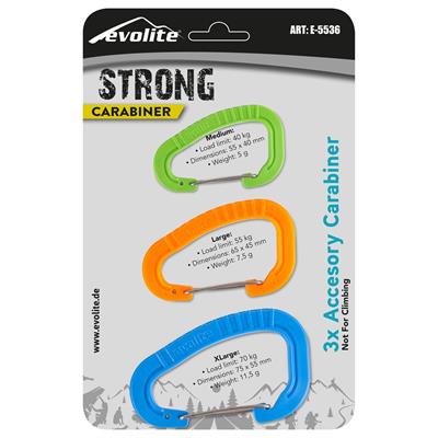Evolite Strong 3lü Karabina Seti - Mavi/Turuncu/Yeşil