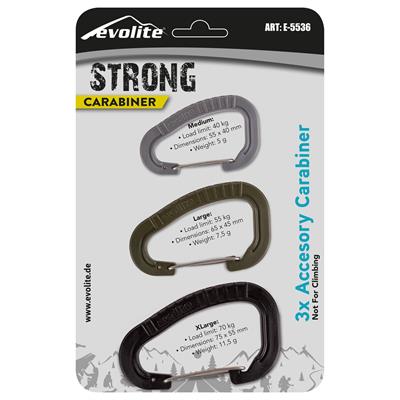 Evolite Strong 3lü Karabina Seti - Siyah/Haki/Gri