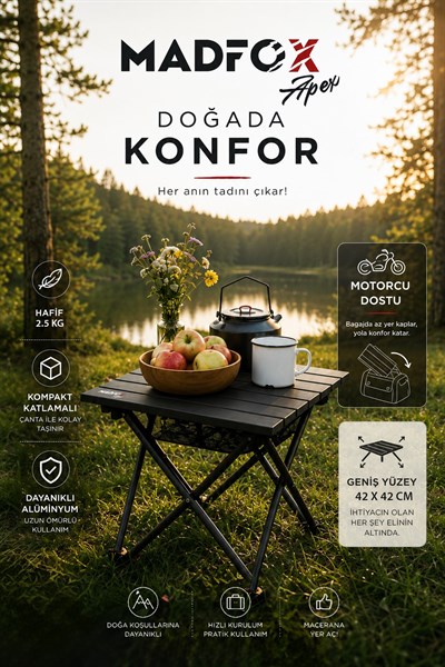Madfox Apex Katlanabilir Alüminyum Kamp Masası (Motorcu Masası)