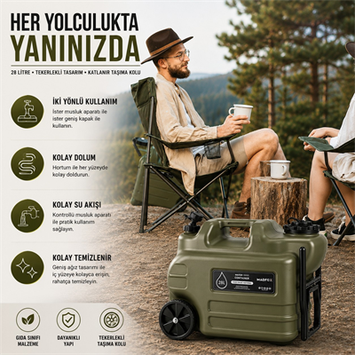 Madfox Galon Air PE Tekerlekli Musluklu Su Bidonu 28 Litre