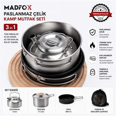 Madfox ProChef 3IN1 Paslanmaz Çelik Kamp Mutfak Seti