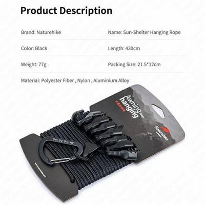 Naturehike Çok Fonksiyonlu Kancalı Ayarlanabilir Asma İpi 4.3 mt