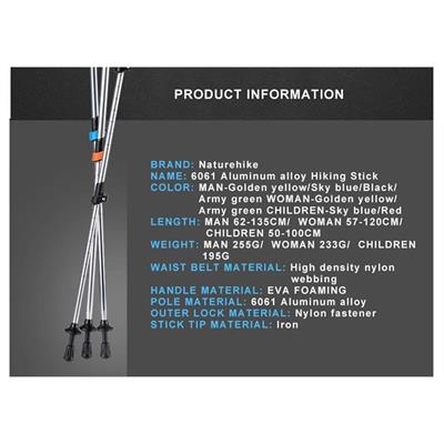 Naturehike ST01 3-Node 6061 AL Teleskopik Trekking Batonu | 62-135 cm |