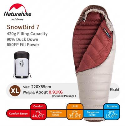 Naturehike XL/420G Snowbird Ördek Tüyü Mumya Uyku Tulumu -9°C