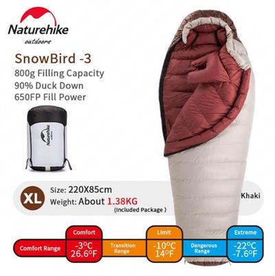 Naturehike XL/800G Snowbird Ördek Tüyü Mumya Uyku Tulumu -22°C