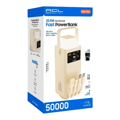 ACL PW-113 22.5W Hızlı Şarjlı Kamp Lambalı Dahili Kablolu PowerBank 50.000mAh