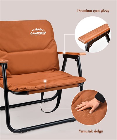 CAMPFESTO Voyager Katlanabilir Outdoor Sandalye Ahşap Kollu Kamp & Piknik Sandalyesi