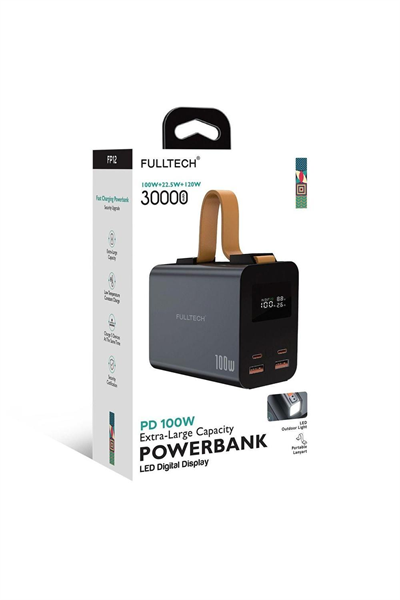 FULLTECH FP-12 30.000mAh 100w Hızlı Şarj Powerbank - 5 Portlu, Led Ekranlı Ve Taşınabilir Lamba Özel