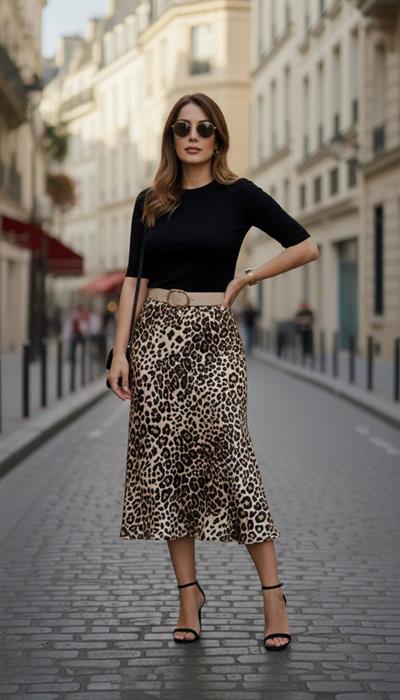 Bel Lastikli Leopar Saten Etek Bej
