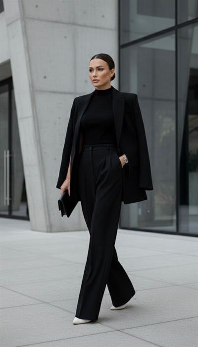 Bol Paça Yüksek Bel Kadın Plazzo Pantalon Siyah