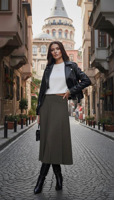 Korsaj Kemerli Antrasit Çan Etek