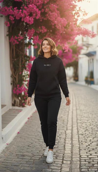 Mango Baskılı Organik Pamuk Siyah İkili Eşofman Takım