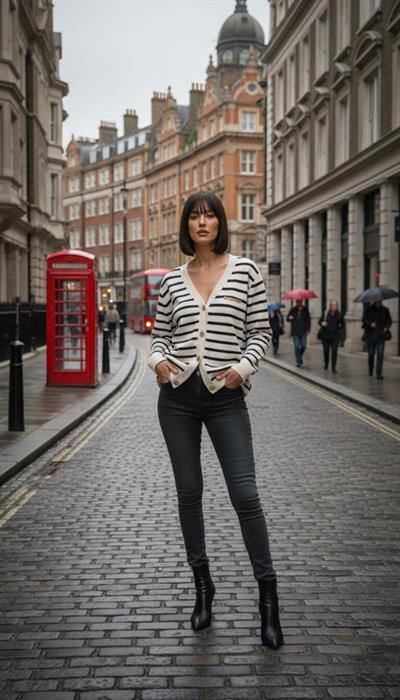 MIU Beyaz Gri Şeritli Hırka 