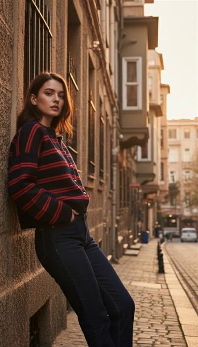 MIU Lacivert Kırmızı Şeritli Hırka