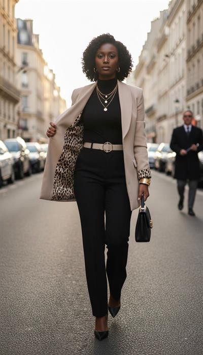 PREMİUM Kalite Kadın Normal Kalıp İçi Leopar Desem Blazer Ceket