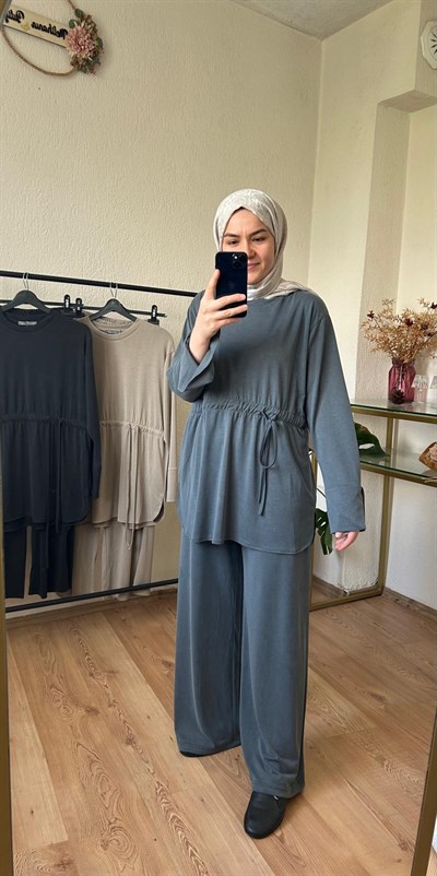 Oysho Kumaş Büzgülü Takım FÜME