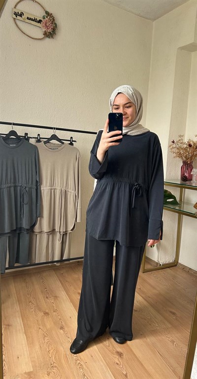 Oysho Kumaş Büzgülü Takım SİYAH