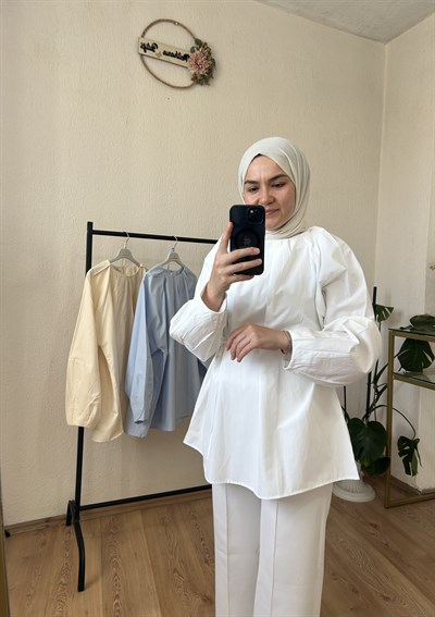 Yakası Pile Detay Gömlek BEYAZ