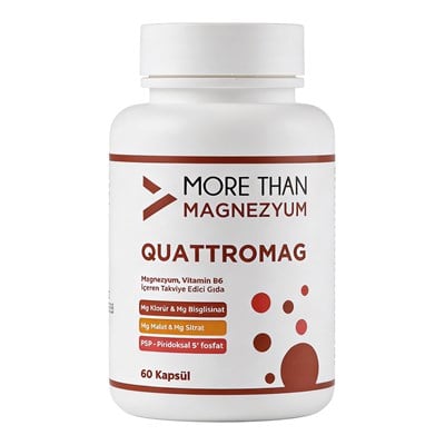 Quattromag Magnezyum Kompleks (Klorür - Glisinat - Sitrat - Malat ve B6) 60 Kapsül