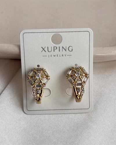 14K Xuping Baget Taşlı Altıgen Küpe