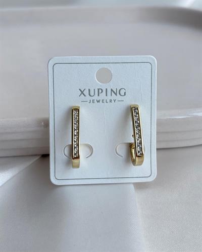 14K Xuping Dikdörtgen Taşlı Halka Küpe