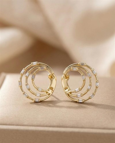 14K Xuping Prenses Taşlı Yuvarlak Küpe