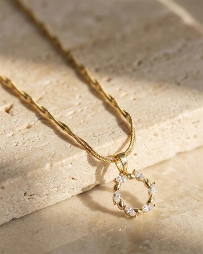 14K Xuping Sarmal Zincir Taşlı Kolye