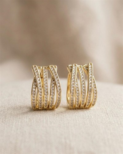 14K Xuping Taşlı Çizgi Model Küpe
