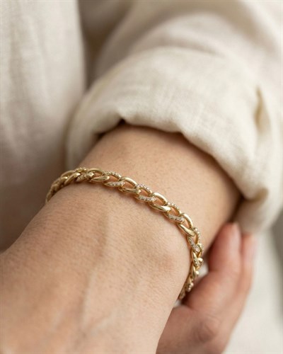 14K Xuping Taşlı Minimal Zincir Bileklik 