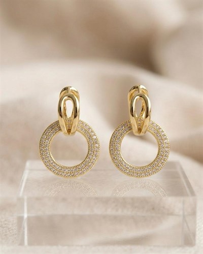 14K Xuping Taşlı Sallantılı Çift Halka Küpe