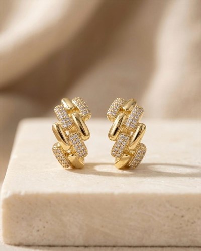 14K Xuping Taşlı Zikzak Model Küpe