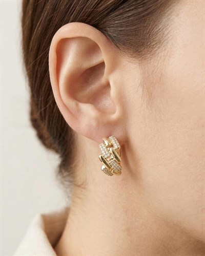 14K Xuping Taşlı Zikzak Model Küpe