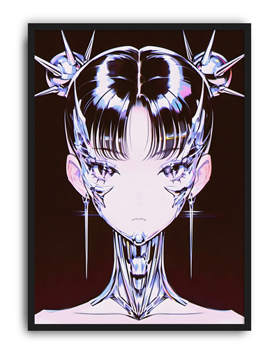 Chrome Valkyrie Modern Duvar Tablosu – Siyah Krom Anime Poster