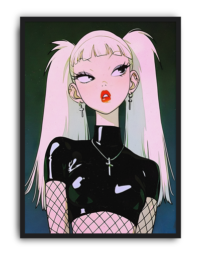 Gothic Doll Modern Duvar Tablosu – Siyah Pembe Anime Poster