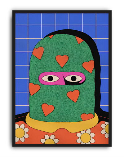 Heart Mask Modern Duvar Tablosu – Yeşil Mavi Renkli Figüratif Poster
