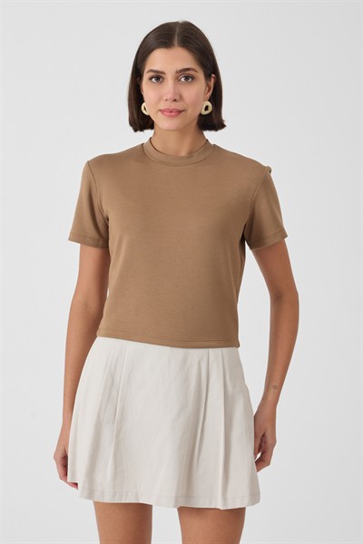 Bisiklet Yaka Vizon Crop Tişört