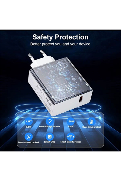 ⚡ 120W Hızlı Şarj Adaptörü + Type-C Kablosu | Süper Hızlı Şarj Cihazı 1 metre
