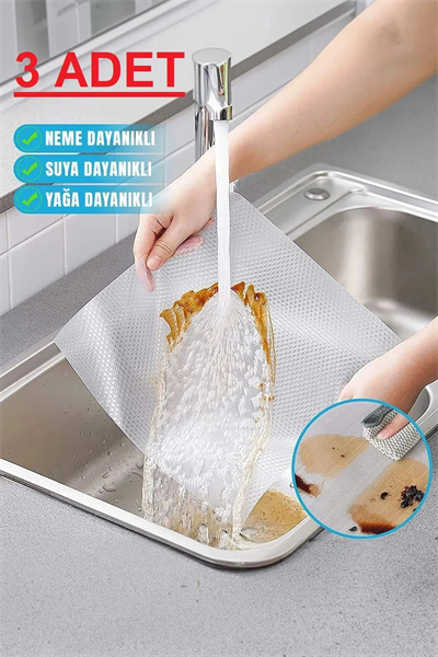 ( 3 ADET ) Çok Amaçlı Pratik Kaydırmaz 45 Cm X 3 Metre Raf Örtüsü (Mutfak-Dolap içi-Buzdolabı )