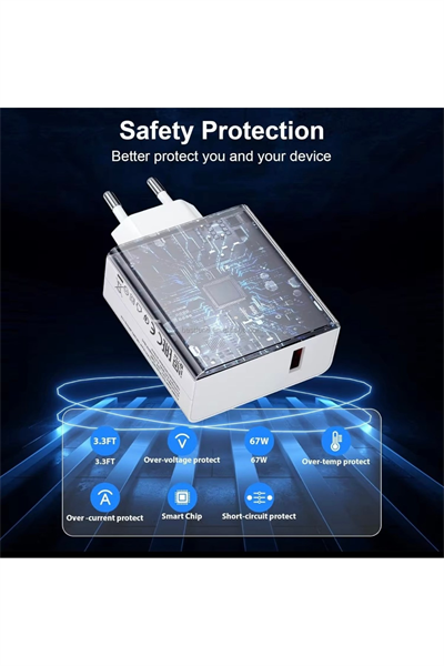 ⚡ 67W Hızlı Şarj Adaptörü + Type-C Kablosu | Süper Hızlı Şarj Cihazı 1 metre