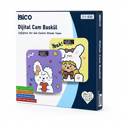 0221a Dijital - Pilli Desenli Renkli Cam Banyo Baskül Terazi Tartı Lcd Ekran 180kg/50gr 26x26cm İ11-030 Bx40