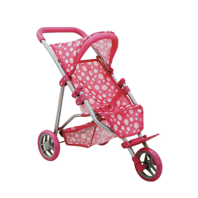 0663 Puantiye Desenli, 3 Tekerlekli ve Tenteli Oyuncak Puset -